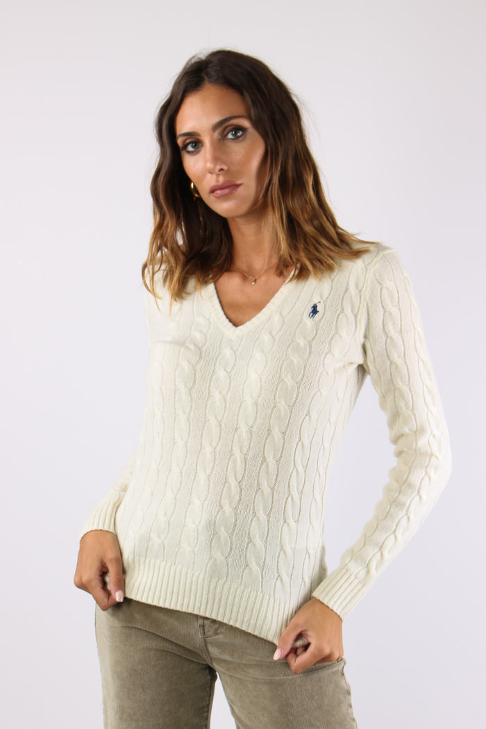 Maglia Scavo V Trecce Cream-2