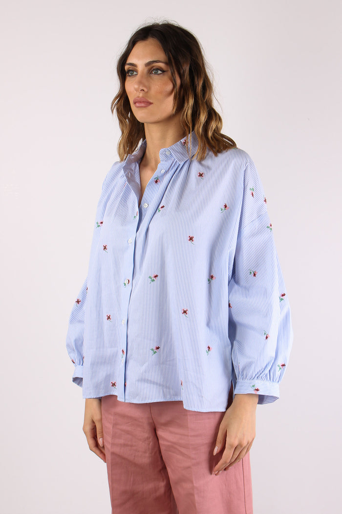 Butterfly Camicia Ricamo Fiori Bianco/azzurro-3