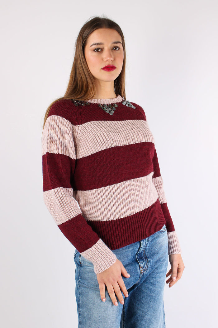 Maglia Riga Paillettes Rosa/bordeaux-7