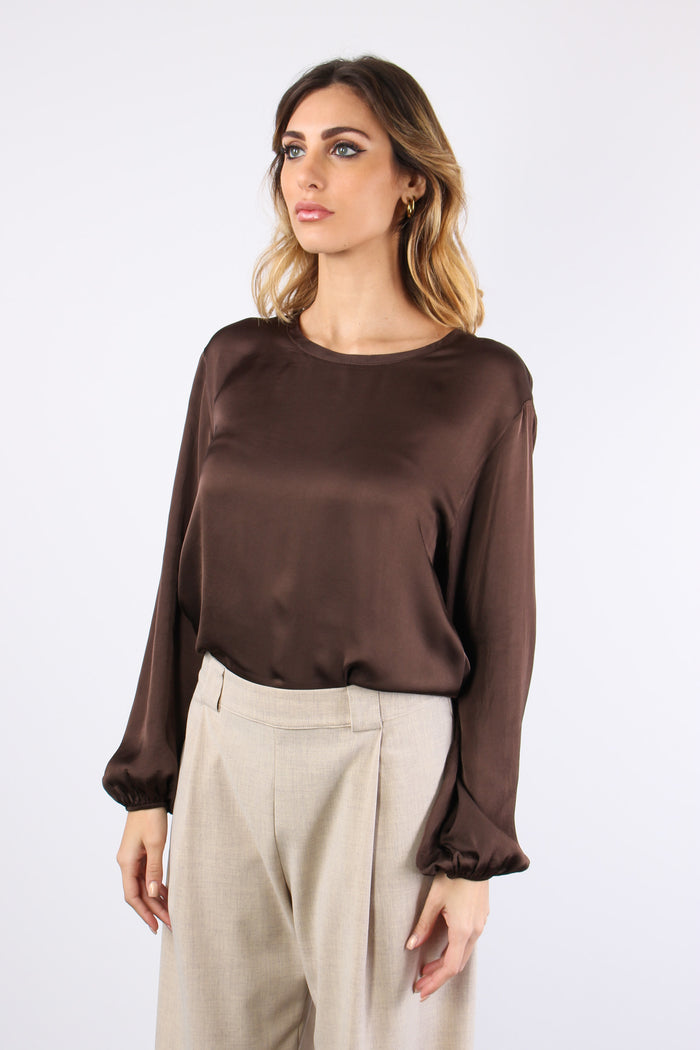 Blusa Effetto Raso Marrone-2