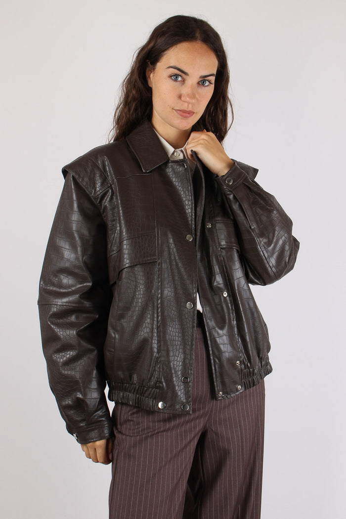 Bomber Ecopelle Stampa Cocco Brown-7