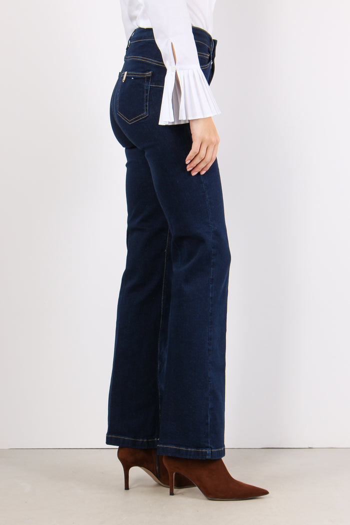 Pantalone Mid Flare Pulito Denim Scuro-4