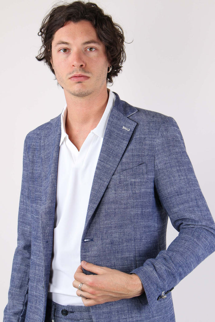 Giacca Misto Lino Blu-4