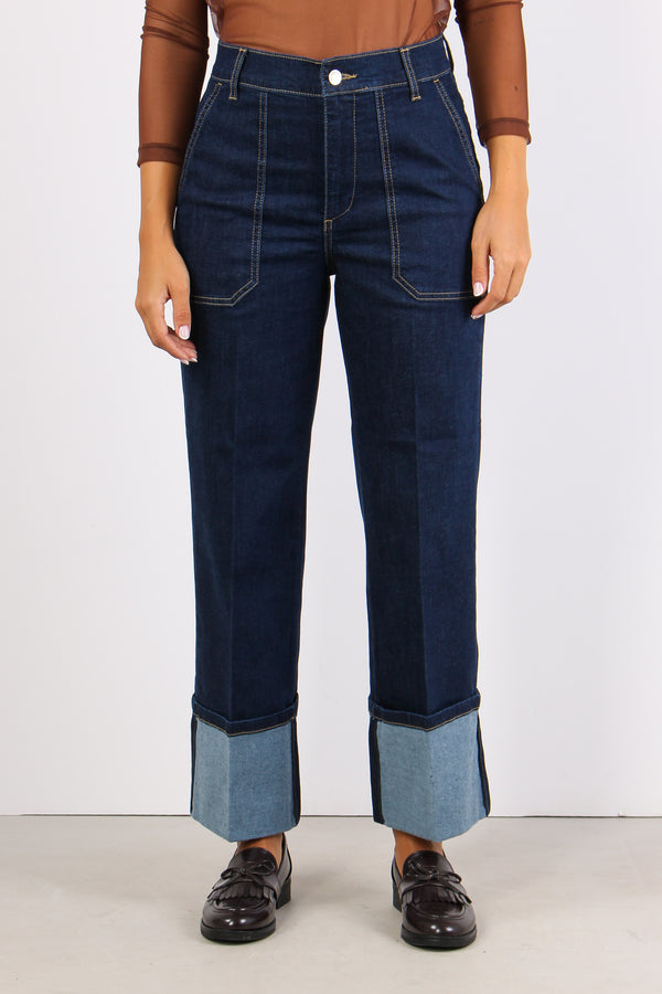 Denim Cropped Risvolto Denim Scuro-2