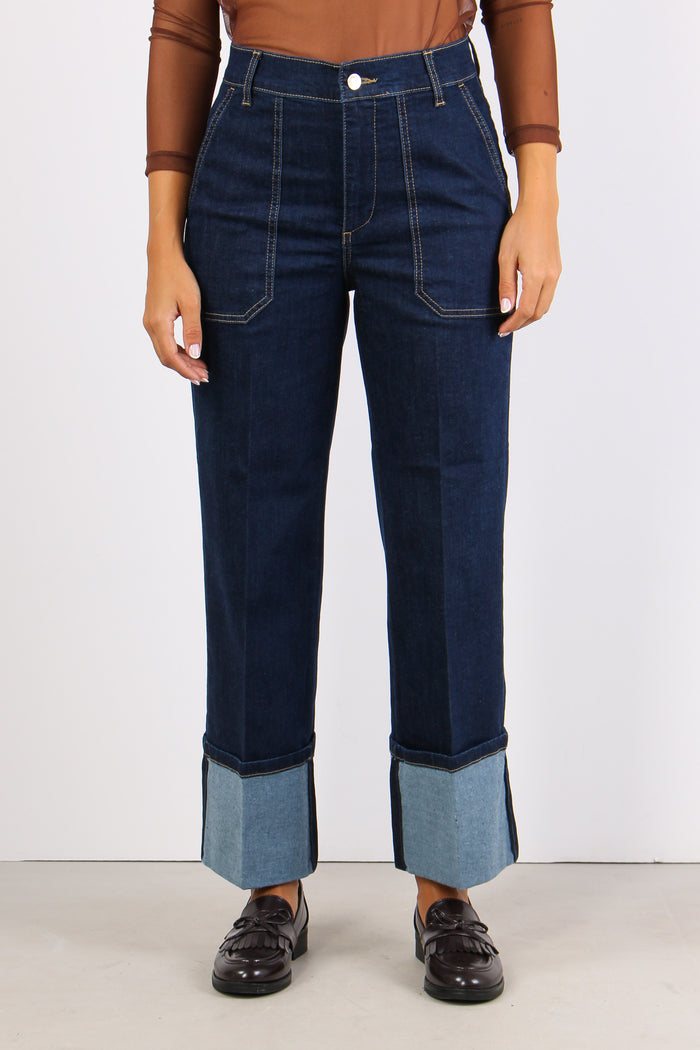 Denim Cropped Risvolto Denim Scuro-2