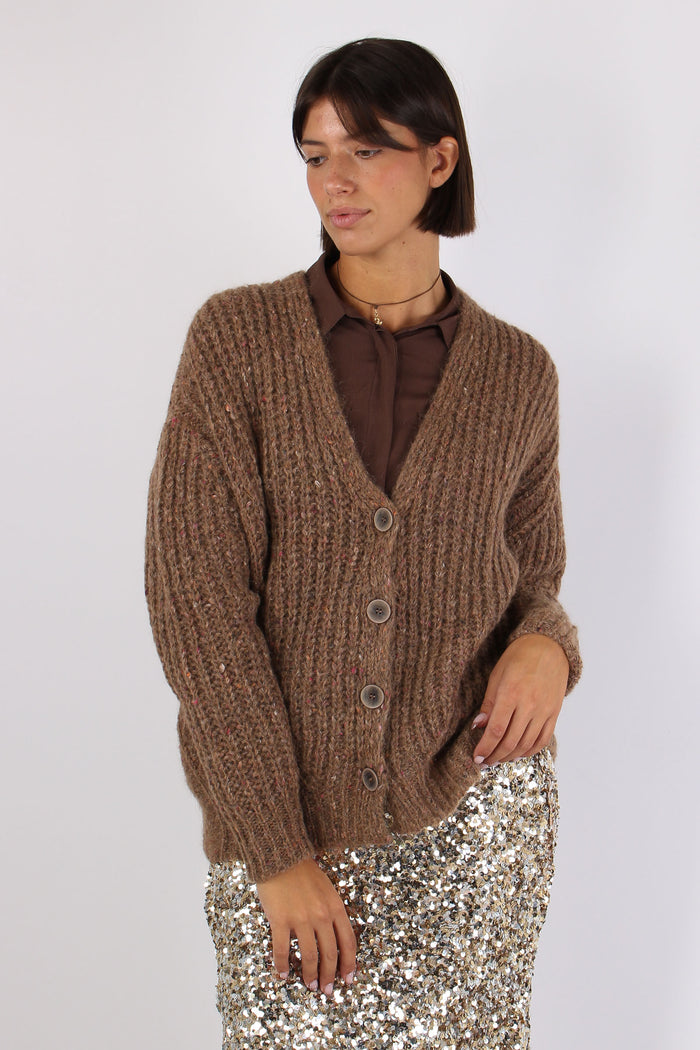 Cardigan Effetto Mulinee Visone-4
