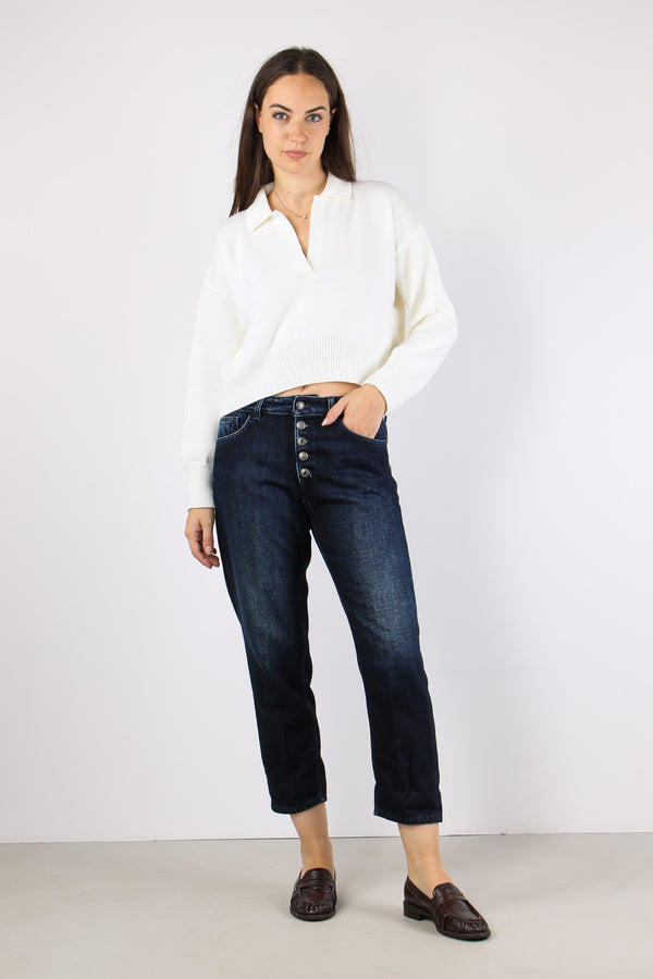 Koons Denim Bottone Gioiello Denim Scuro
