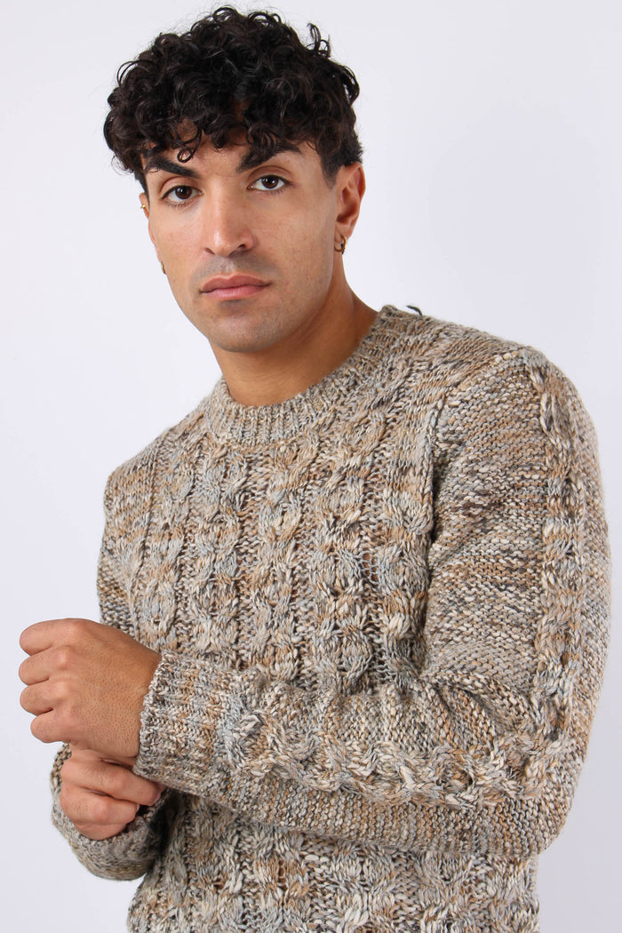 Maglia Melange Treccia Tortora-7