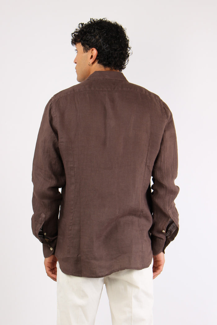 Camicia Classica Lino Marrone-3