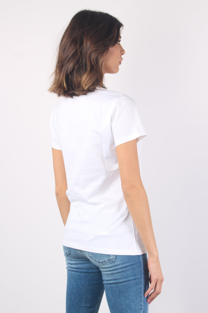 T-shirt Scollo V Logo Strass Bianco/liujo-6