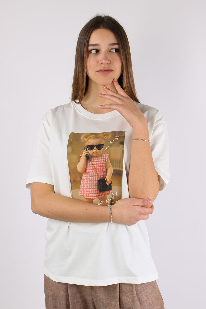 T-shirt Stampa Bimba Telefono Bianco-3