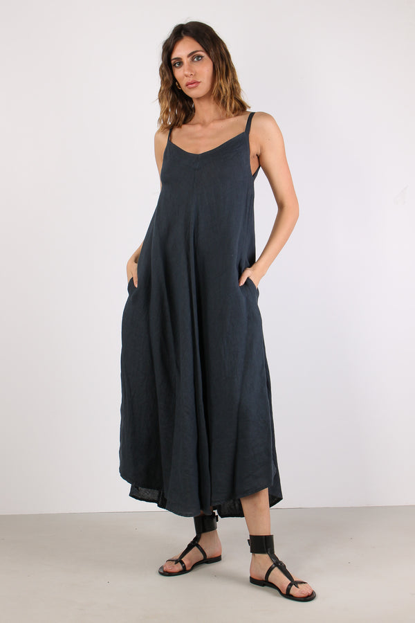 Abito Lungo Lino Blue-2