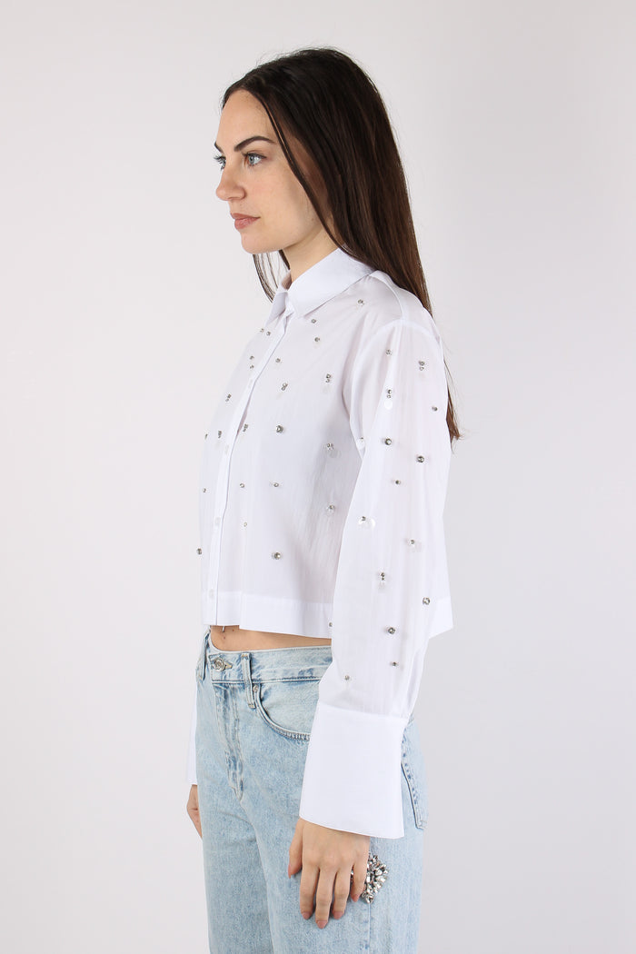 Camicia Corta Inserto Strass Bianco Ottico-4