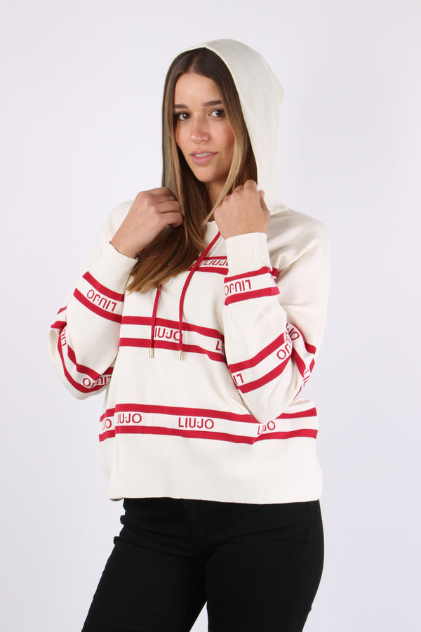 Maglia Cappuccio Riga Bianco/ciliegia-2