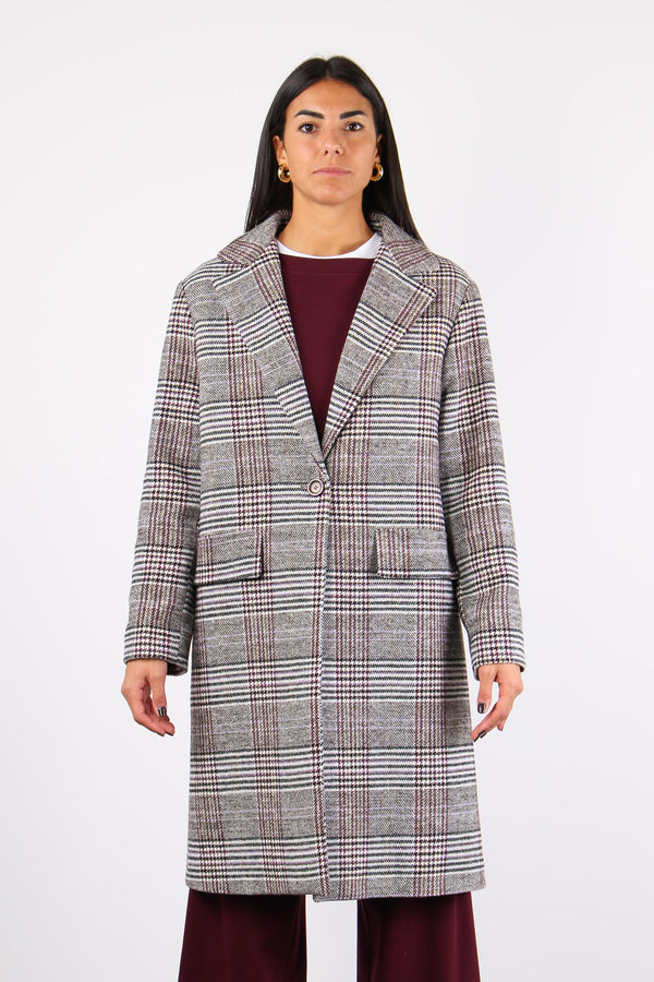 Cappotto Ovetto Check Grigio/vino