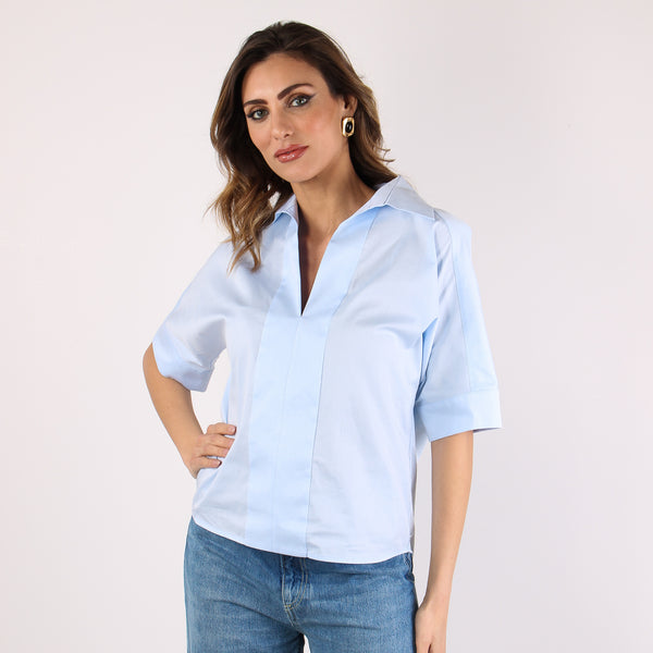Camicia M/m Effetto Polo Celeste-2