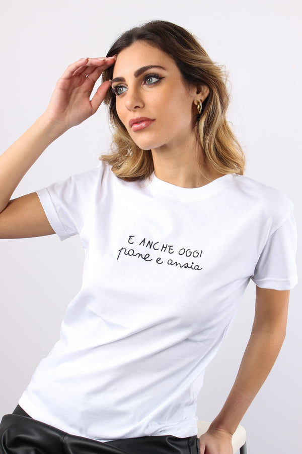 T-shirt Ricamo Pane E Ansia Bianco-2