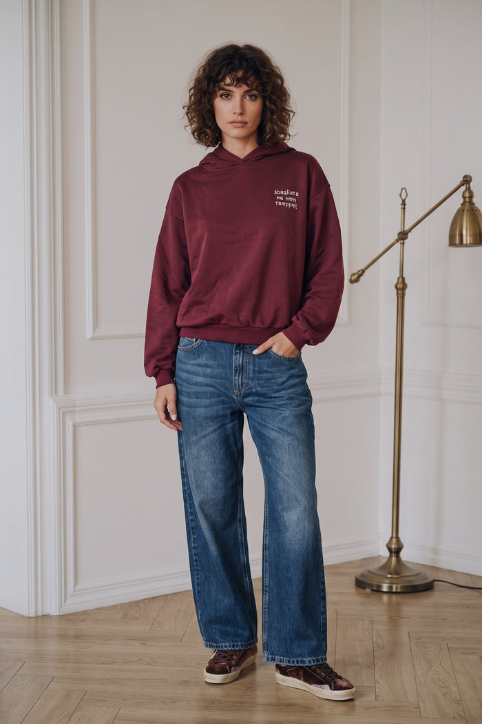 Felpa Cappuccio Ricamo Bordeaux