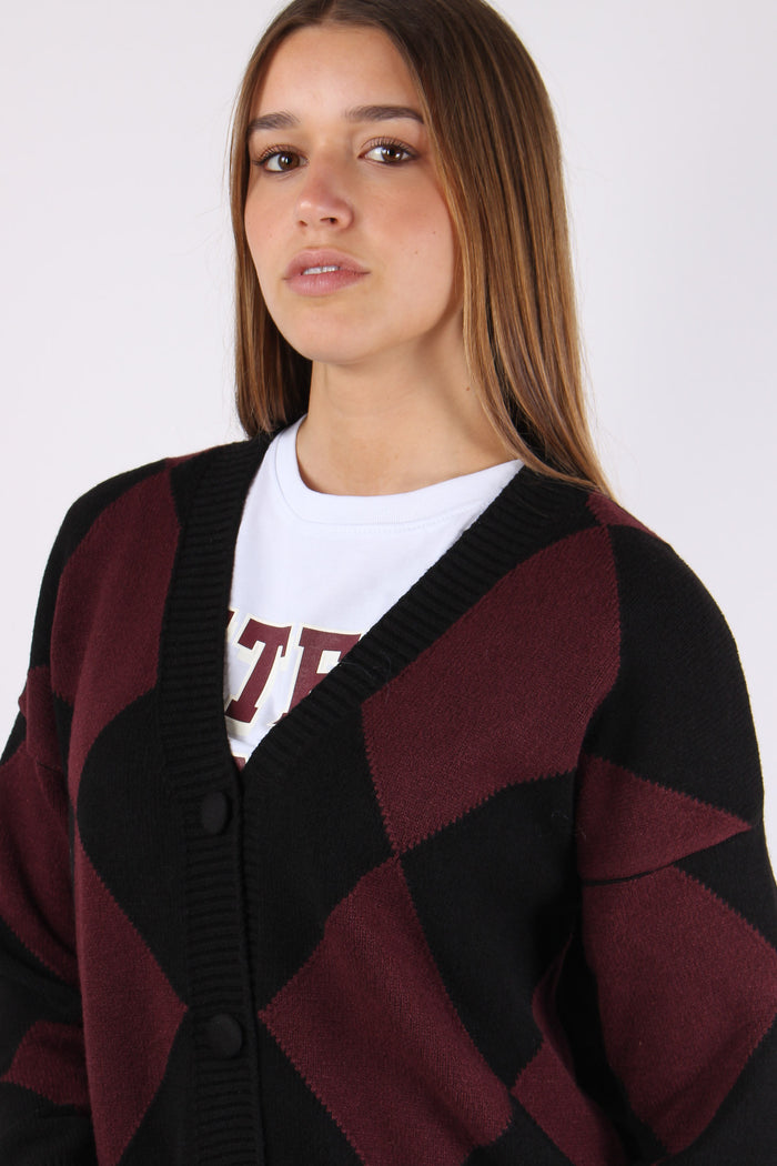 Cardigan Viscosa Rombi Vino/nero-8
