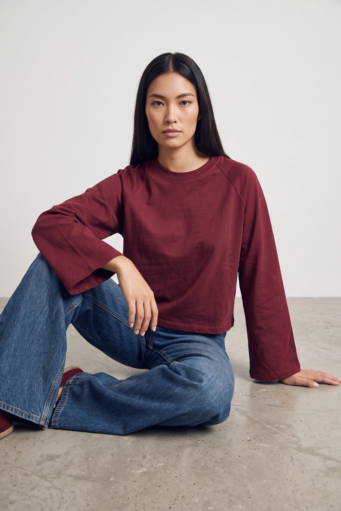 T-shirt Cotone Manica Svasata Bordeaux
