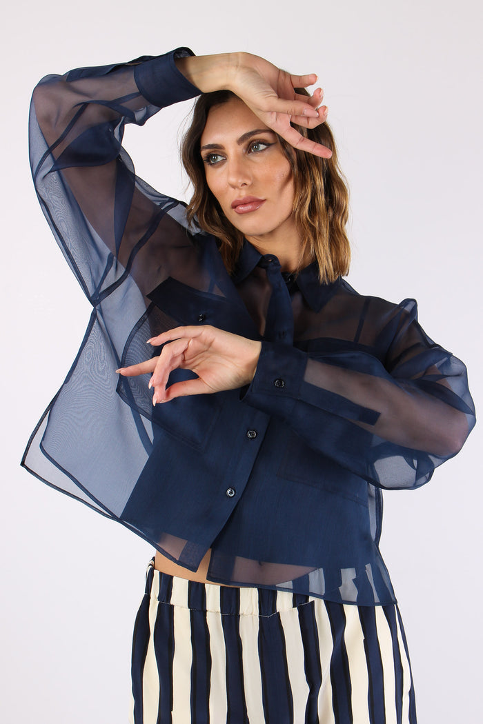 Colomba Camicia Seta Blu-3
