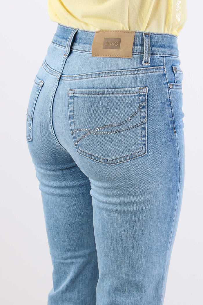 Jeans Slim Tasche Strass Denim Chiaro-7