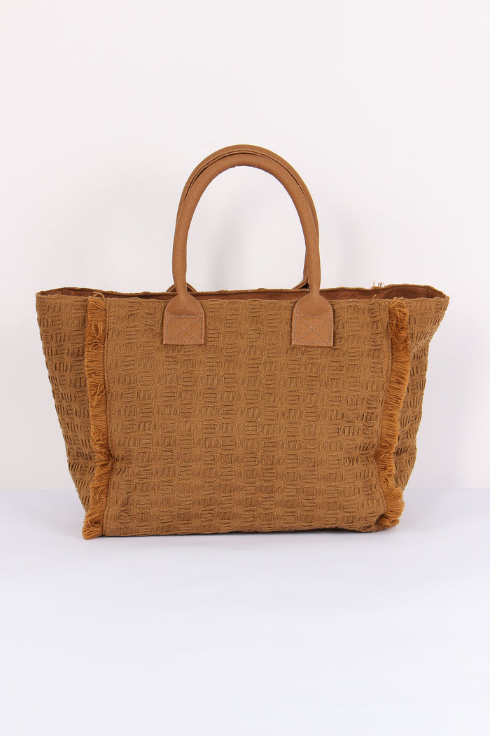 Maxi Tote Frange Ricamo Moka-3