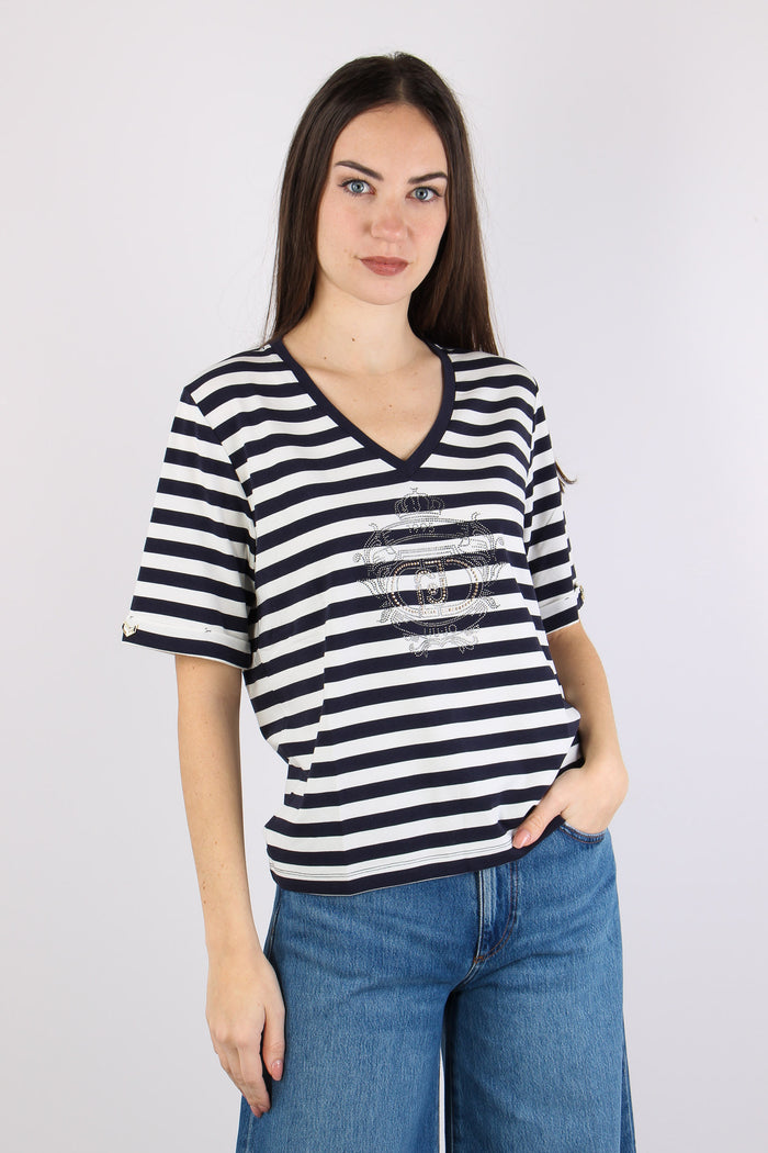 T-shirt Riga Scollo V White/blue-3