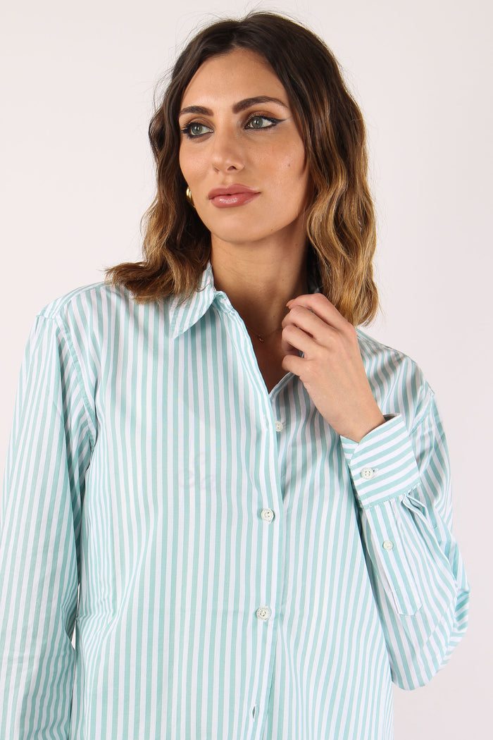 Camicia Slim Riga Ricamo Schiena Bianco/verde-10