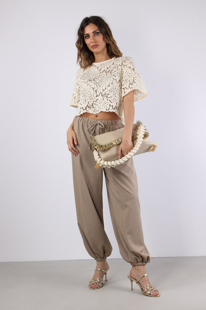 Blusa Cropped Pizzo Burro