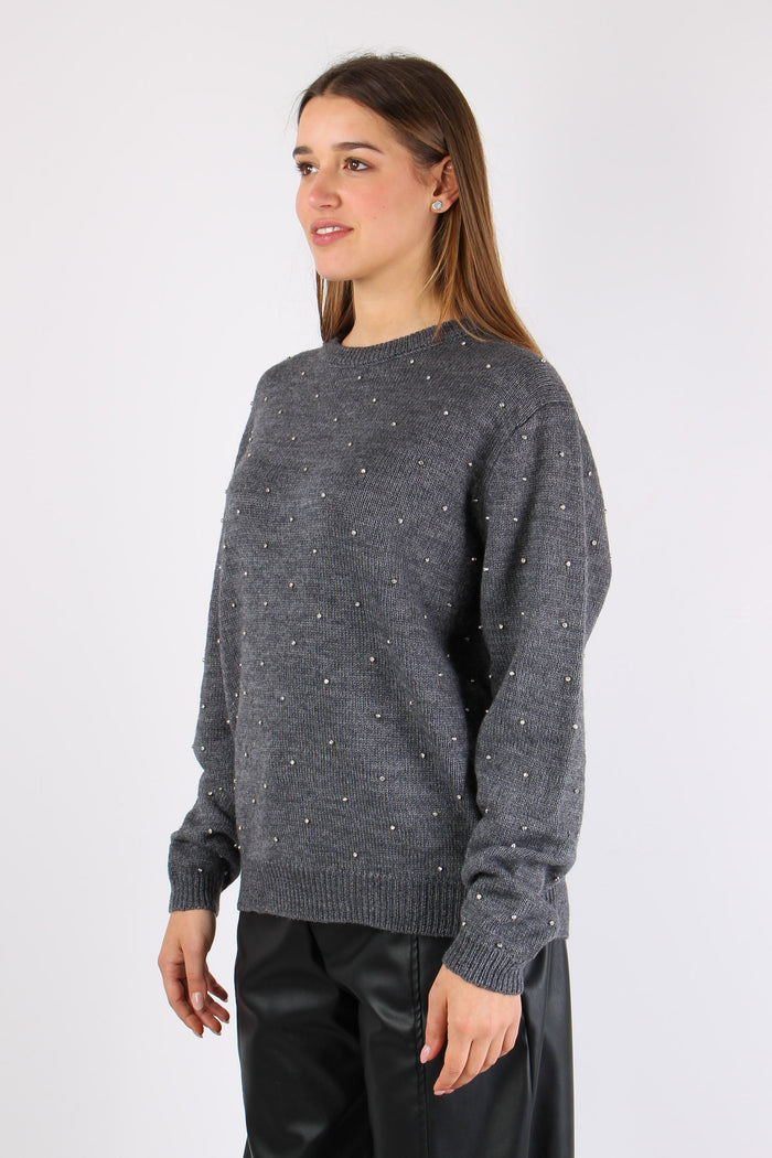 Maglia Inserto Strass Grey-3