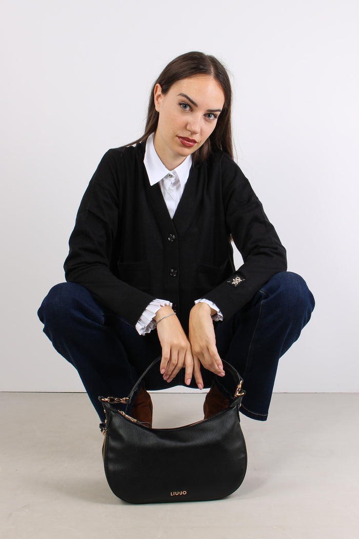 Cardigan Over Viscosa Lana Nero-8