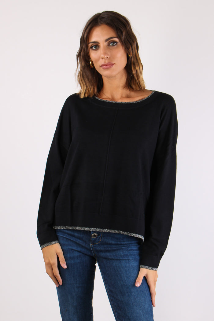 Maglia Gircollo Over Lurex Nero-2