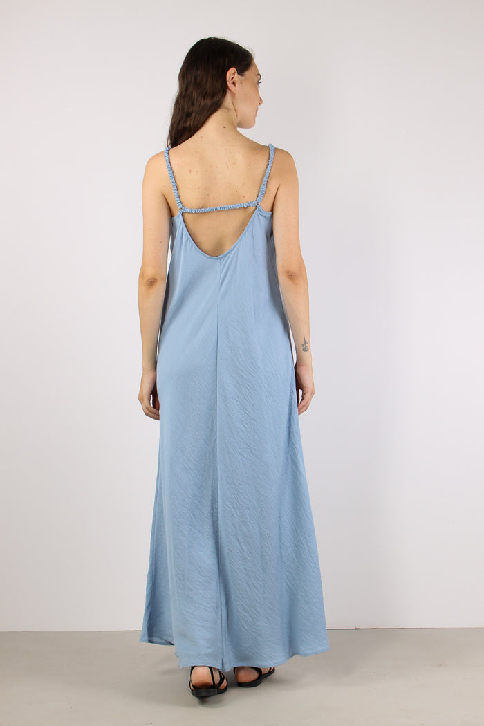 Abito Lungo Spalline Arriccio Azzurro-4
