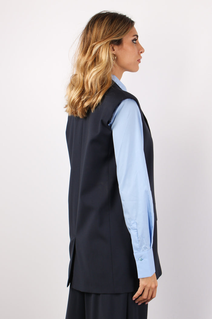 Donna Gilet Fresco Lana Blu-5