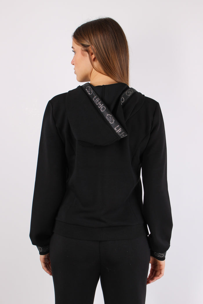 Felpa Zip Modal Scritta Lurex Nero-4