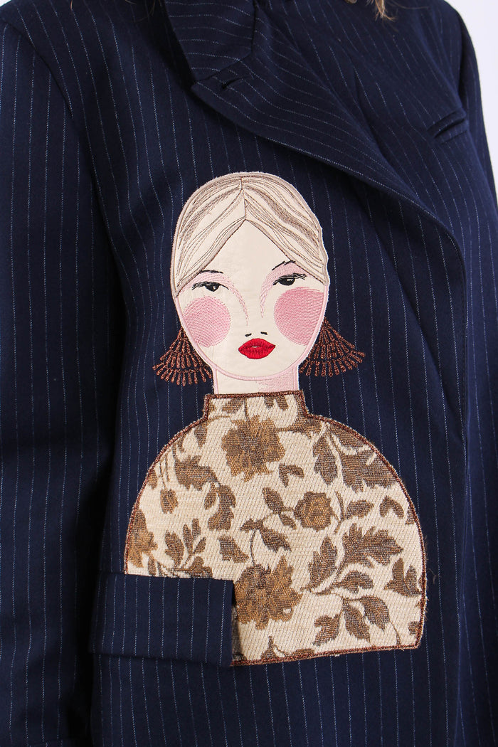 Giaccca Gessata Patch Donna Blu-7