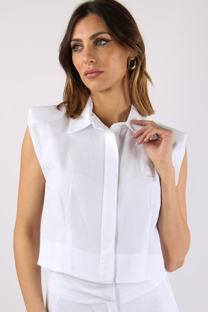 Camicia Smanicata Spalline Bianco-7
