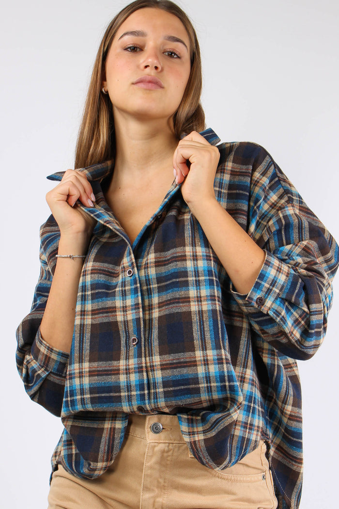 Camicia Quadri Stondata Turchese/moro-7