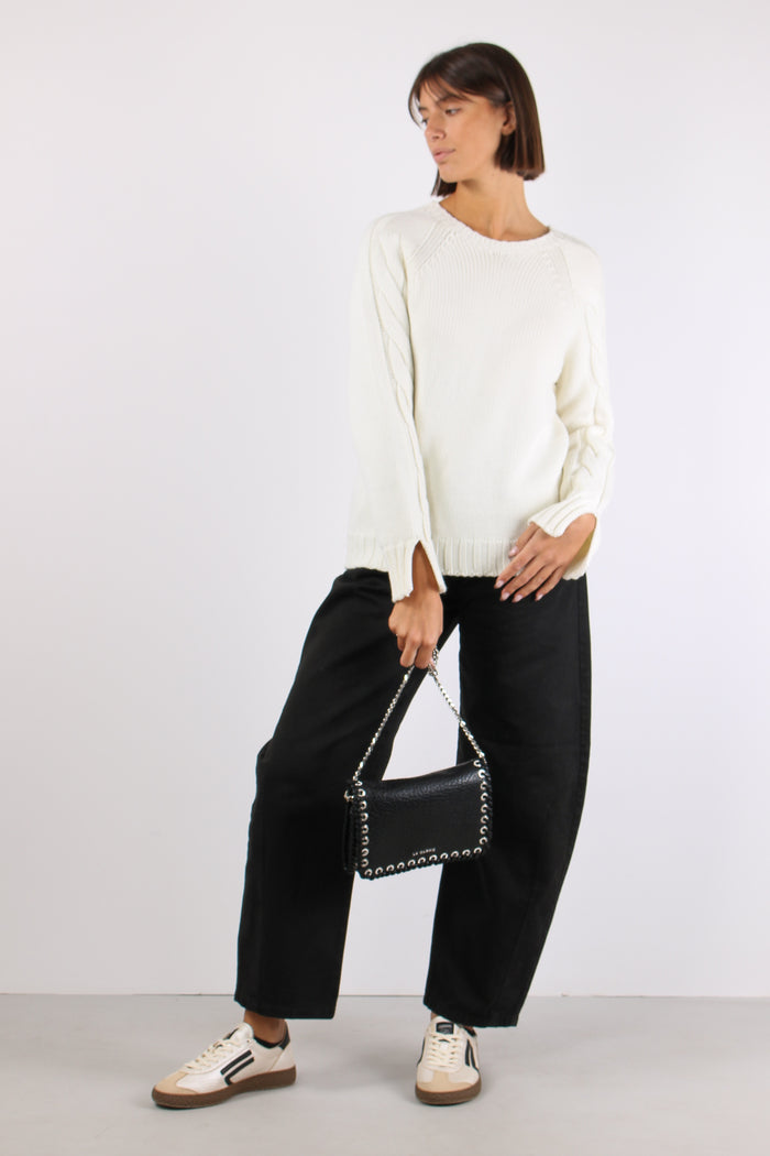 Maglia Treccia Manica 100%lana Panna-4