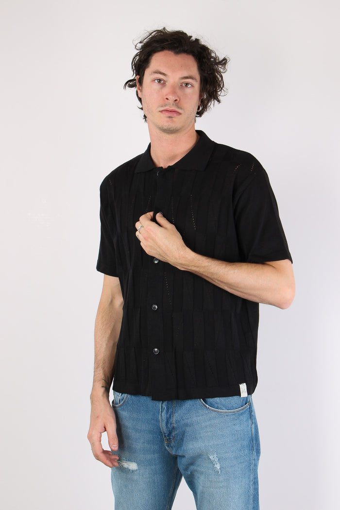 Camicia Lavorata Triangoli Nero-3
