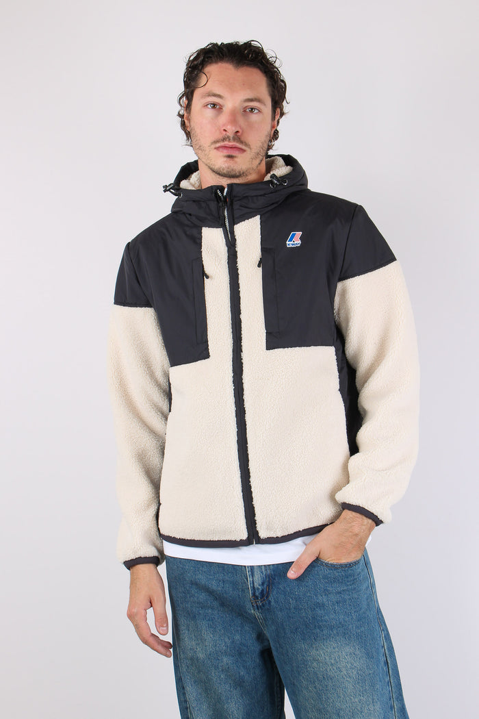 Giubbotto Cappuccio Inserto Teddy Black Pure/ecru-2