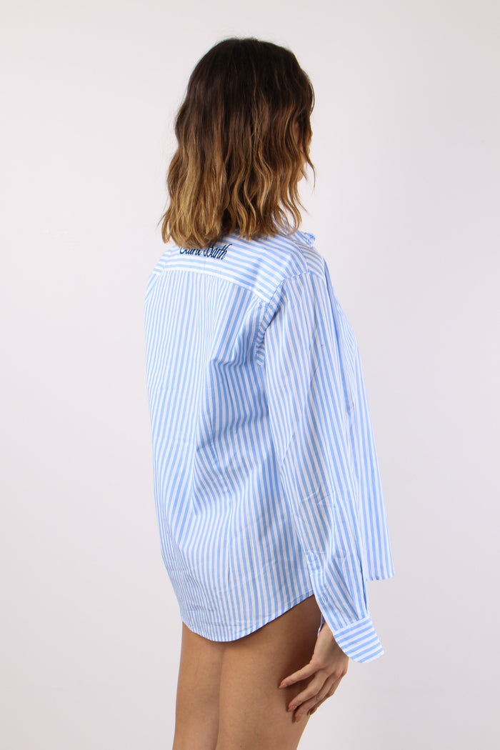Camicia Slim Riga Ricamo Schiena Bianco/azzurro-9