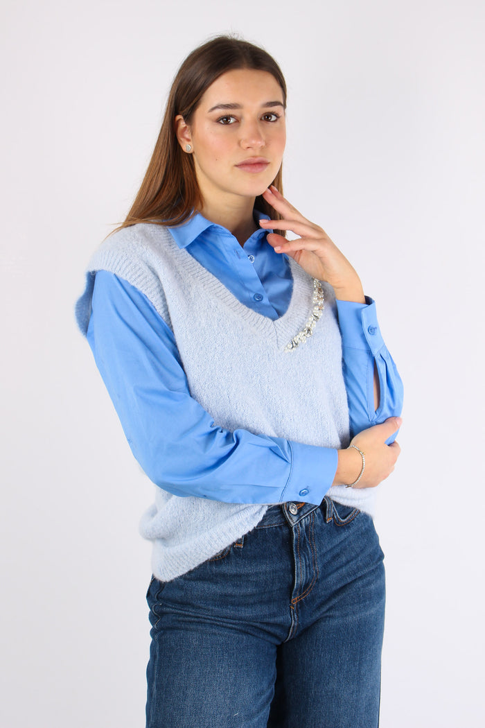 Gilet Profilo Gioiello Misto A Azzurro-6