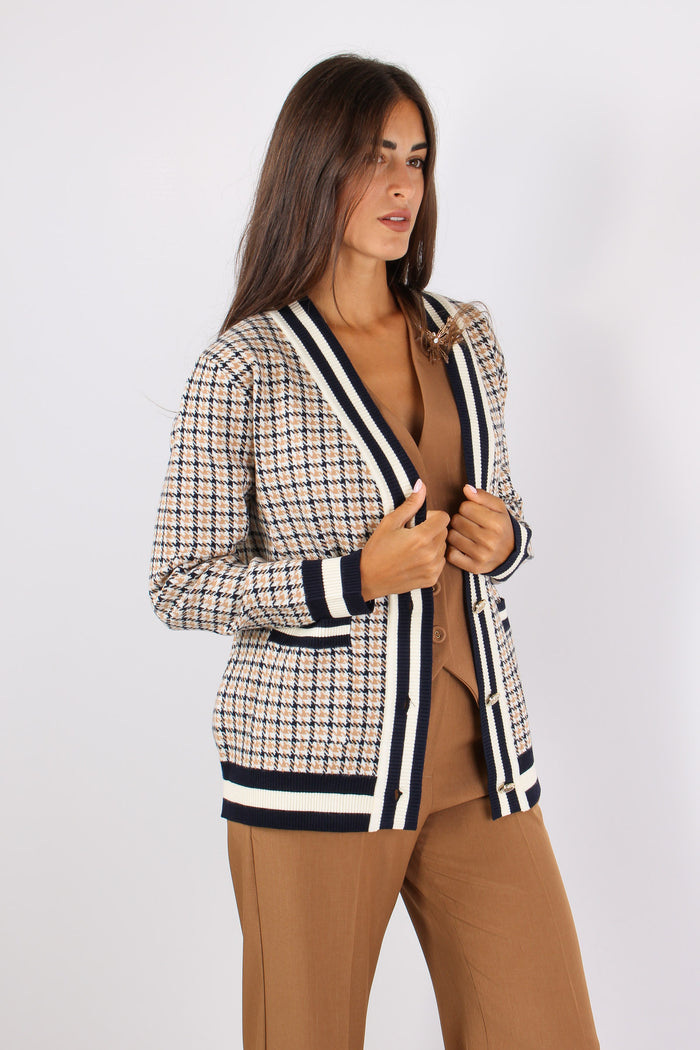 Armanda Cardigan Pied De Poule Blu/cammello-6