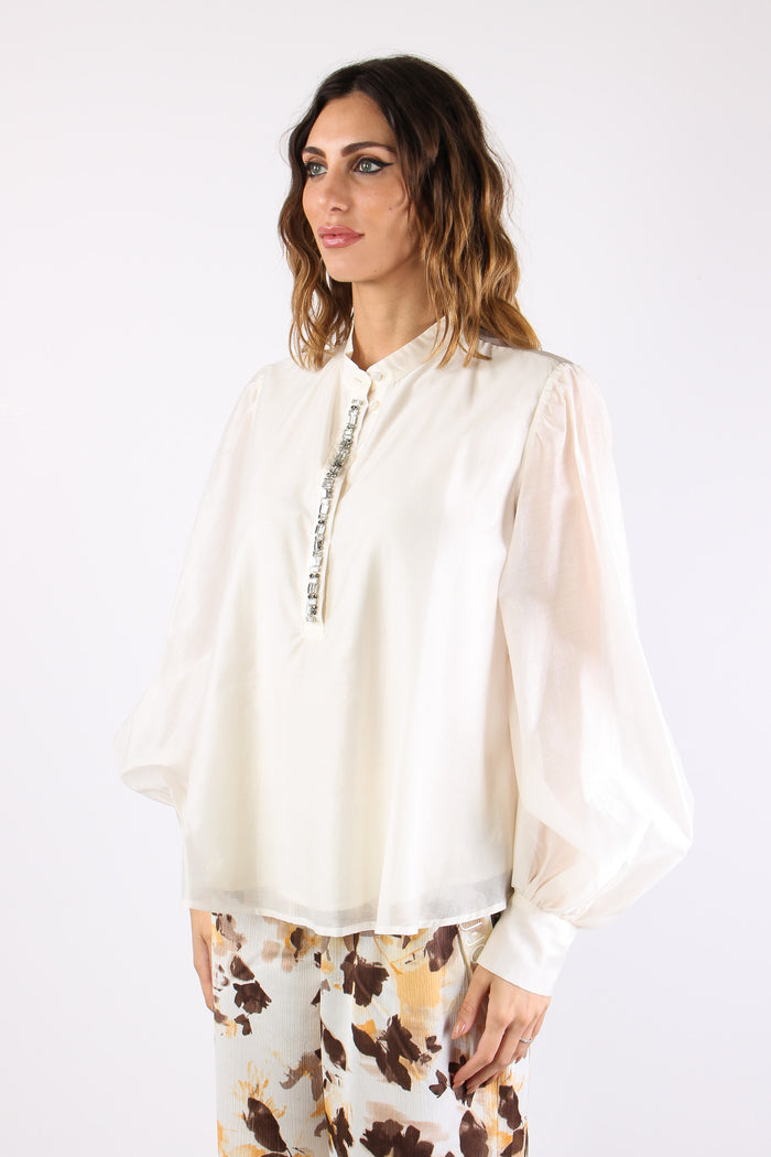 Blusa Mussola Inserto Strass Soft Milk-3
