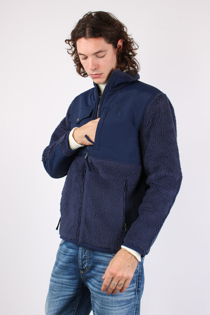 Felpa Full Zip Bimateriale Navy-5