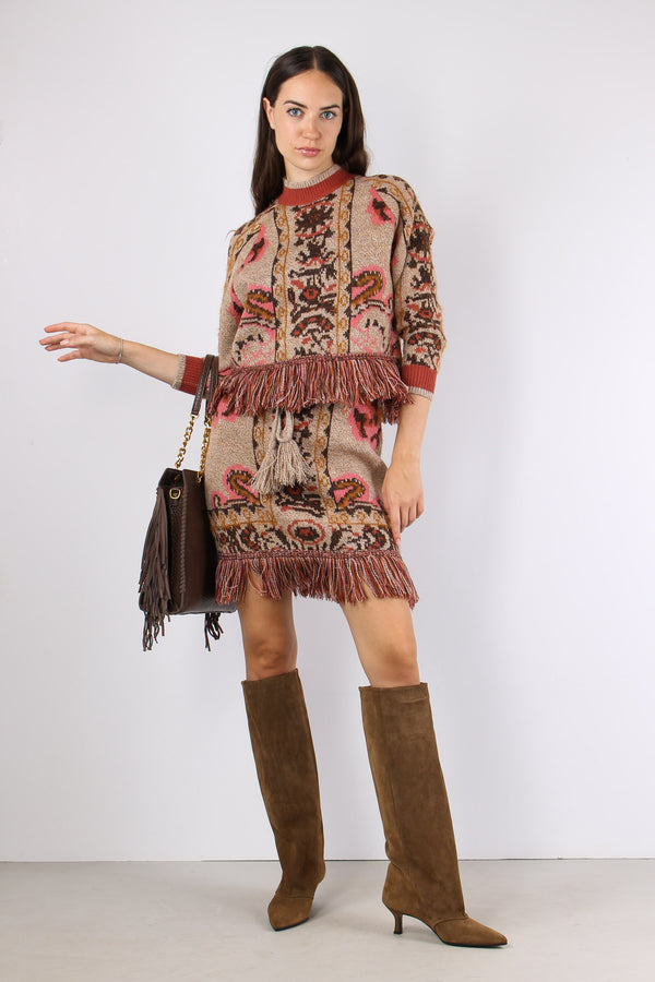 Maglia Jacquard Fondo Frange Fantasia