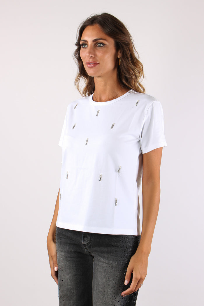 Crew T-shirt Applicazioni Strass White-3