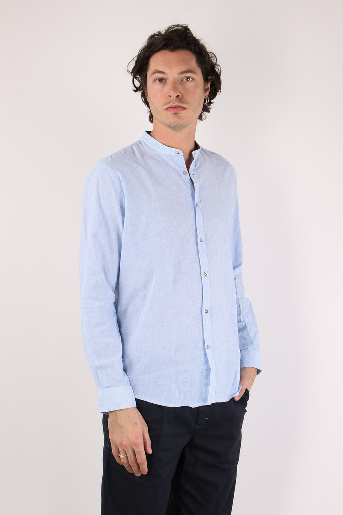 Camicia Lino Microriga Celeste-6
